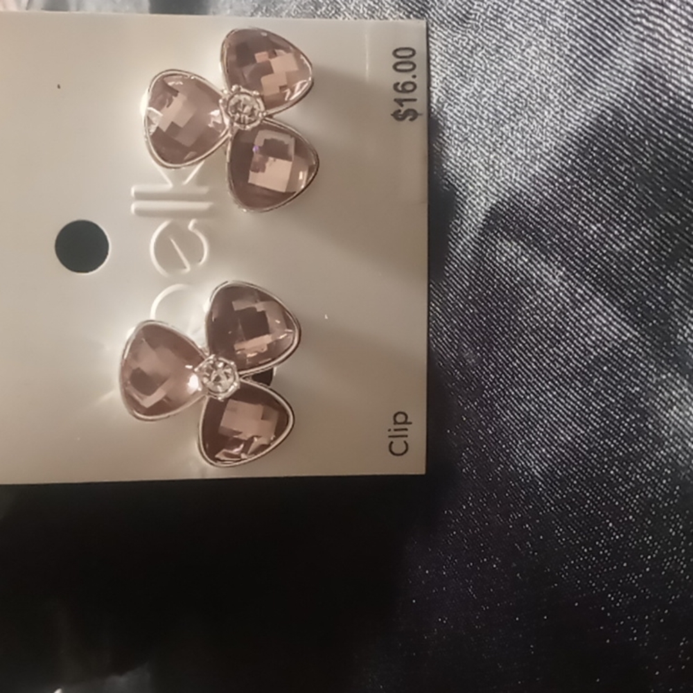 Pink crystal flower clip earrings from Belk.